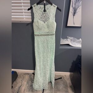 Sequin Hearts Mint Lace Prom Dress